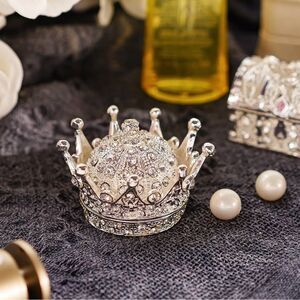 NEW! Silver Crown Trinket Boxes Hinged Collectible Rhinestones Jeweled E…